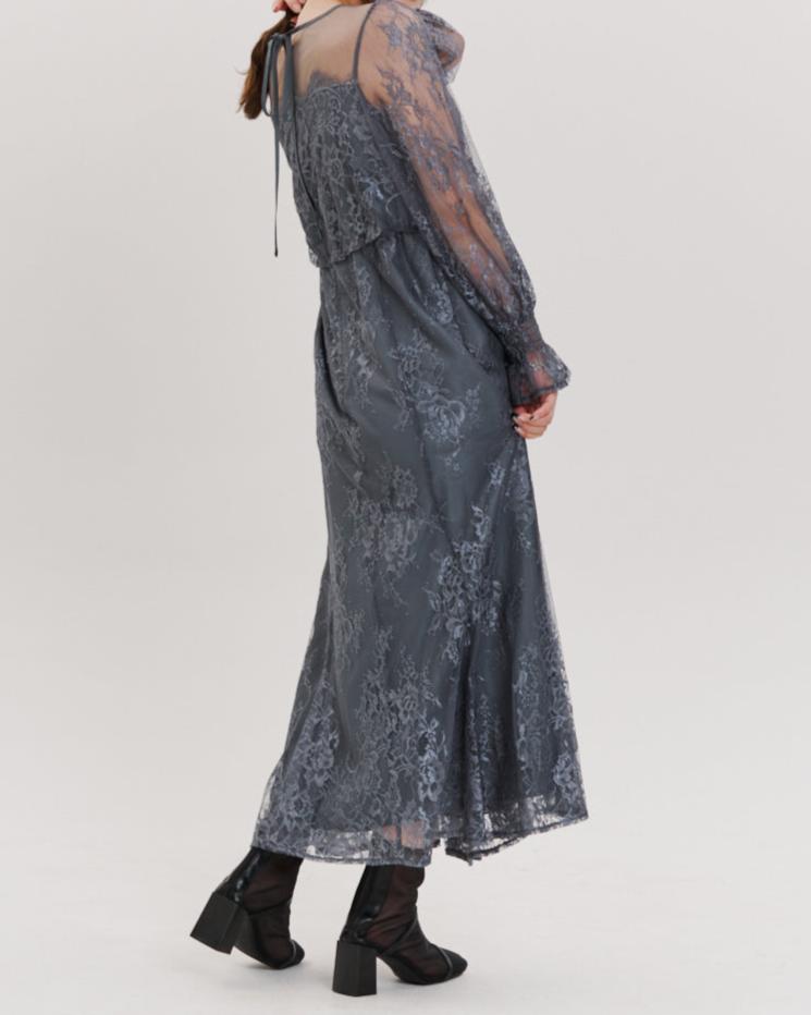 レースコンビフレアマーメイドロングドレス