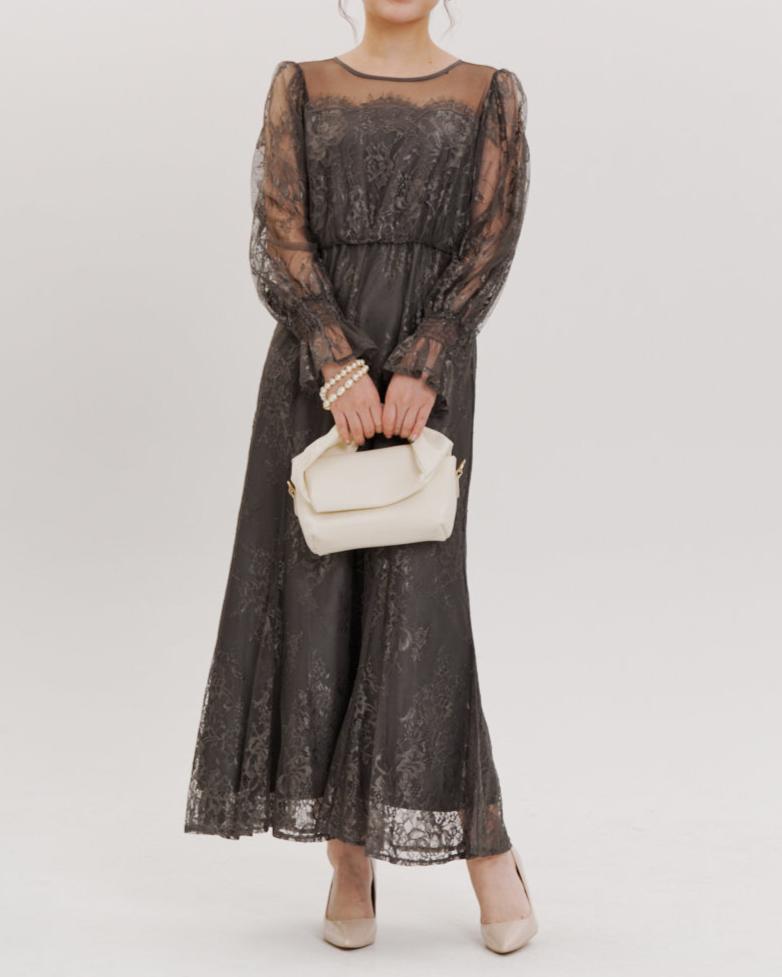 レースコンビフレアマーメイドロングドレス