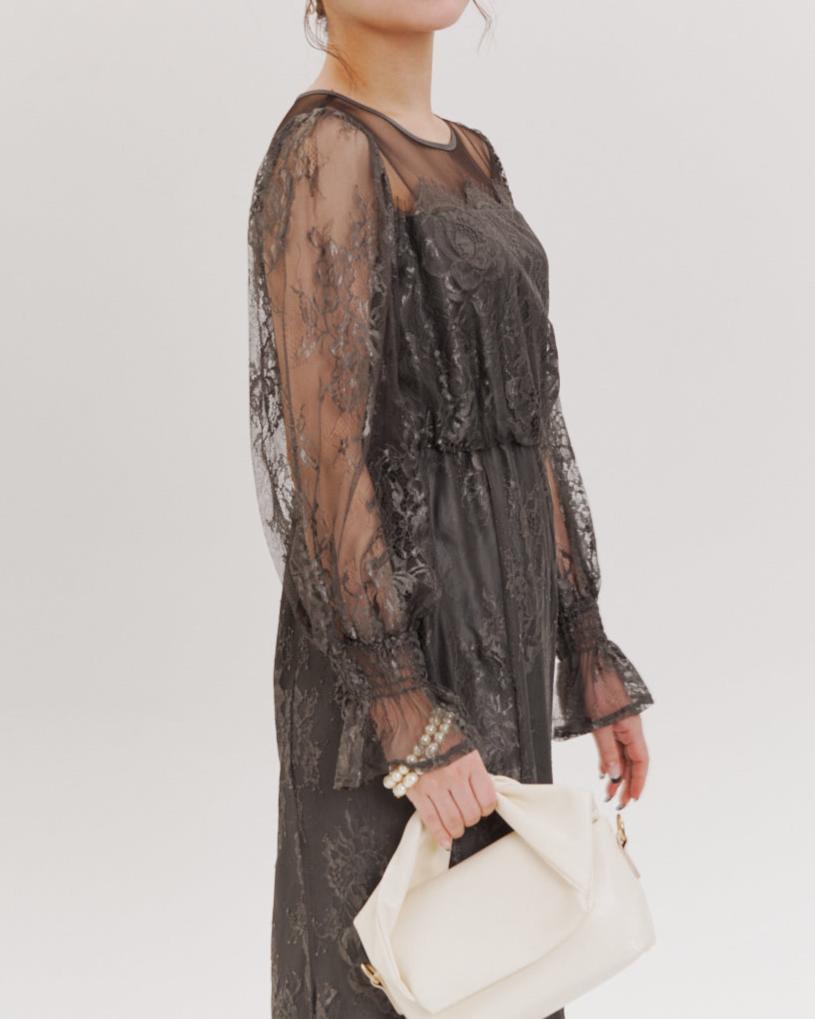 レースコンビフレアマーメイドロングドレス