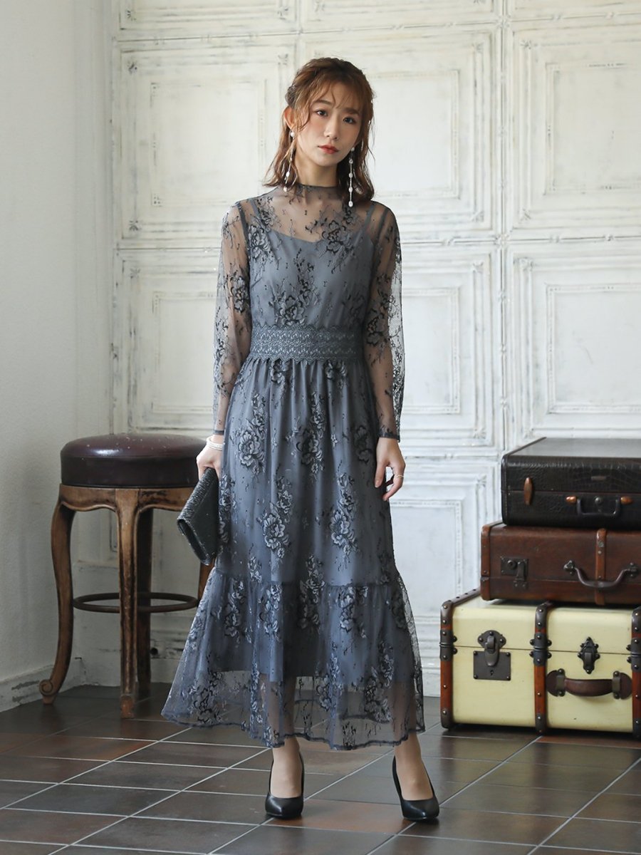 オールレースメローロングドレス - &Robu.