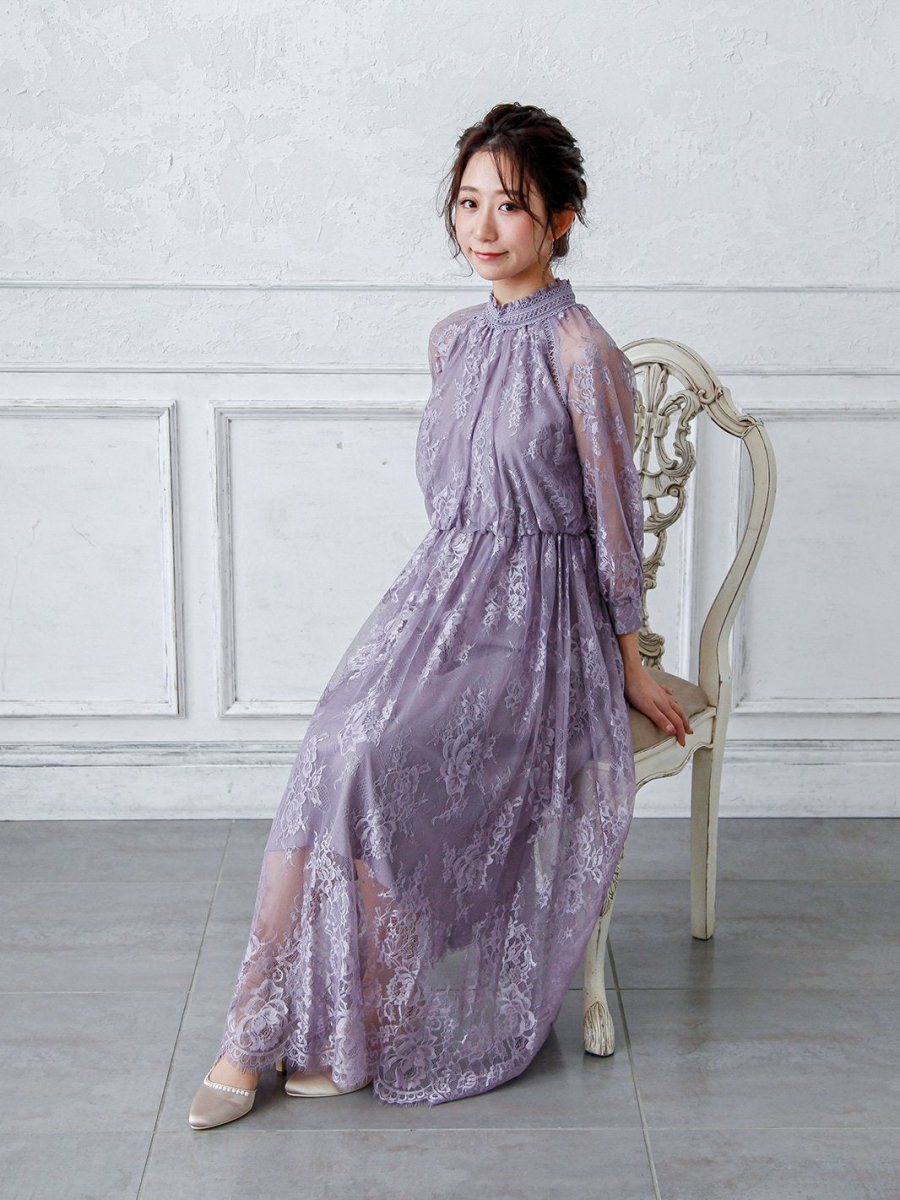 オールレースハイネックギャザーワンピース - &Robu.