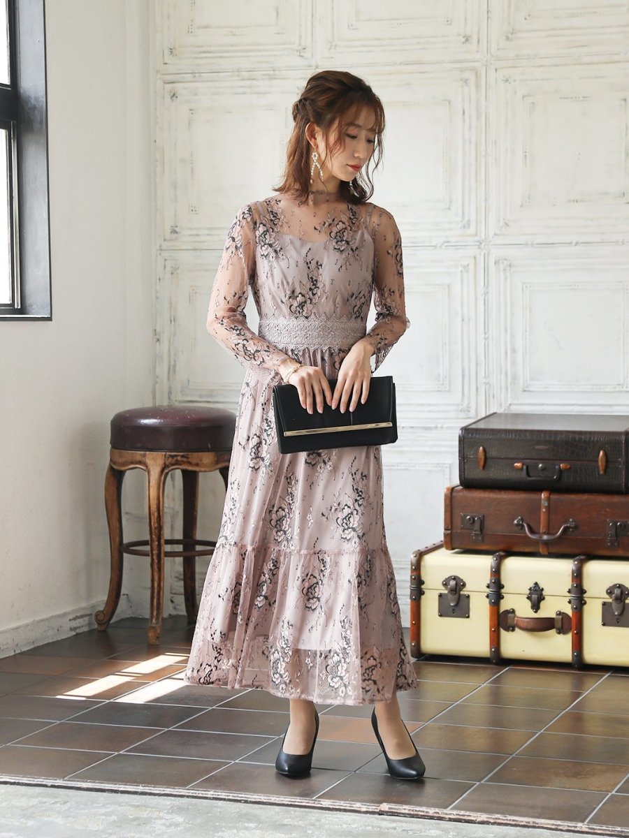 オールレースメローロングドレス - &Robu.