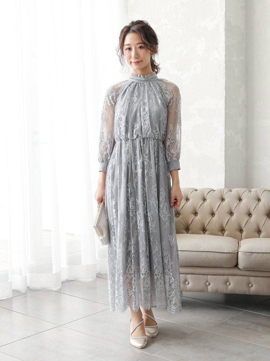 オールレースハイネックギャザーワンピース - &Robu.