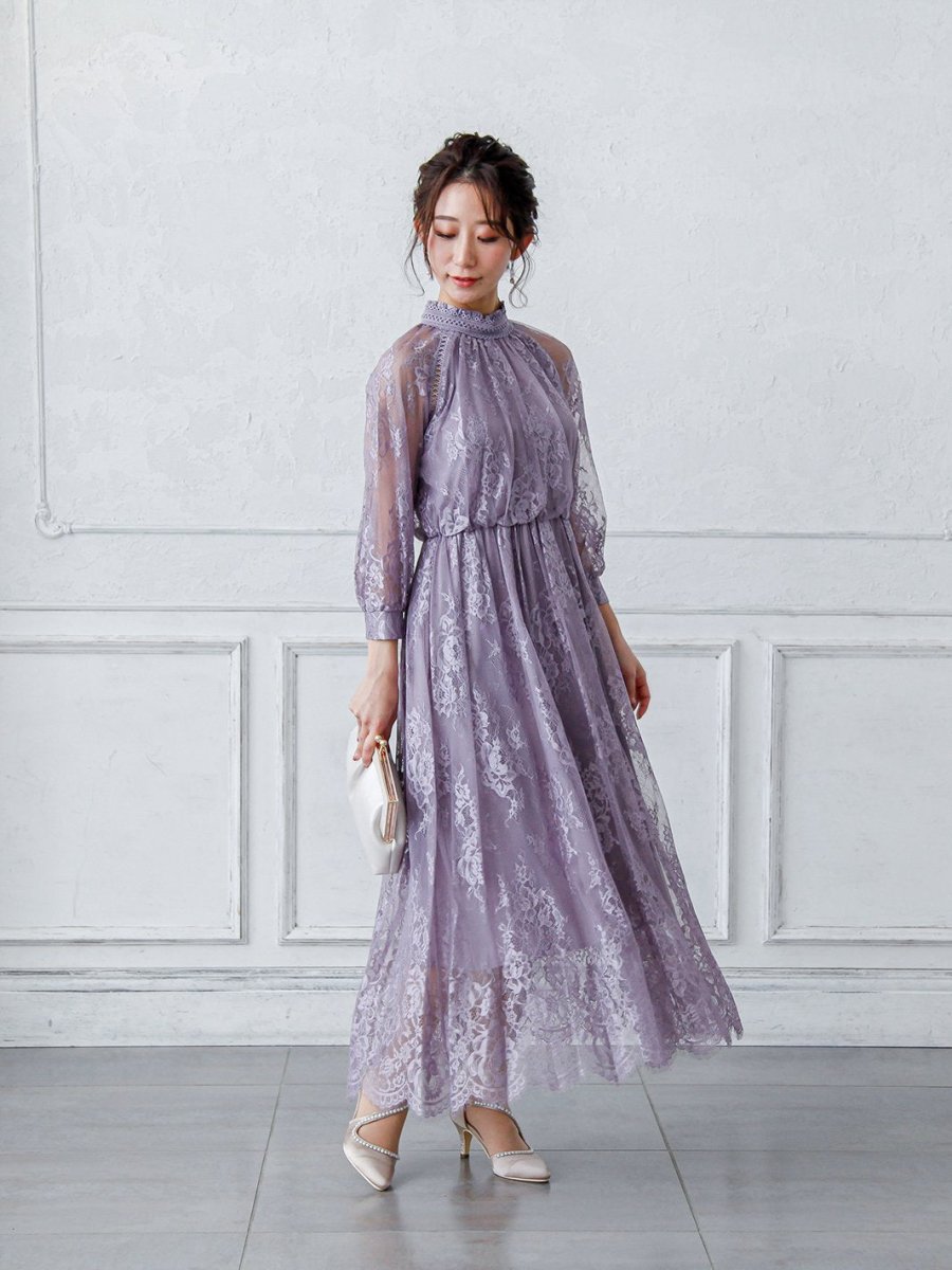 オールレースハイネックギャザーワンピース - &Robu.