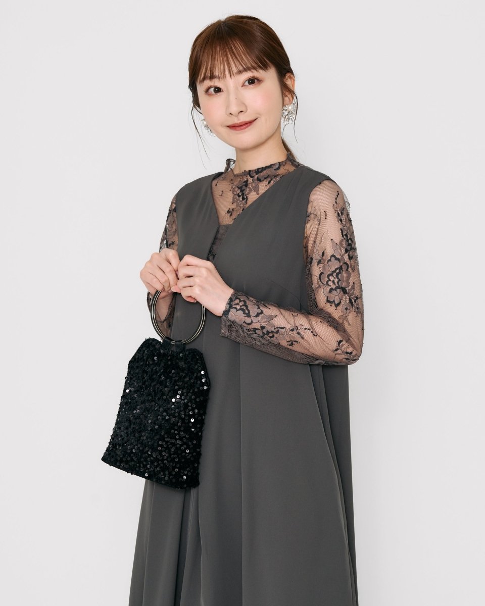 レースコンビネーションメローロングドレス - &Robu.