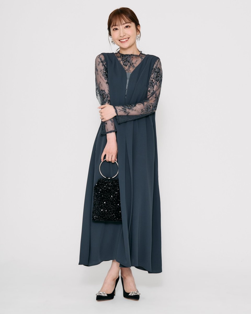 レースコンビネーションメローロングドレス - &Robu.