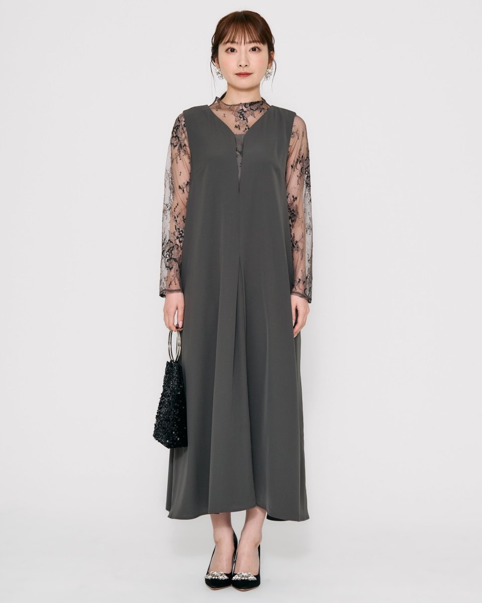 レースコンビネーションメローロングドレス - &Robu.