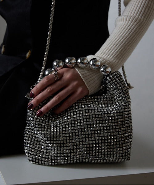 ラインストーンパールハンドルバッグ