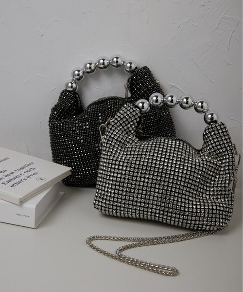 ラインストーンパールハンドルバッグ