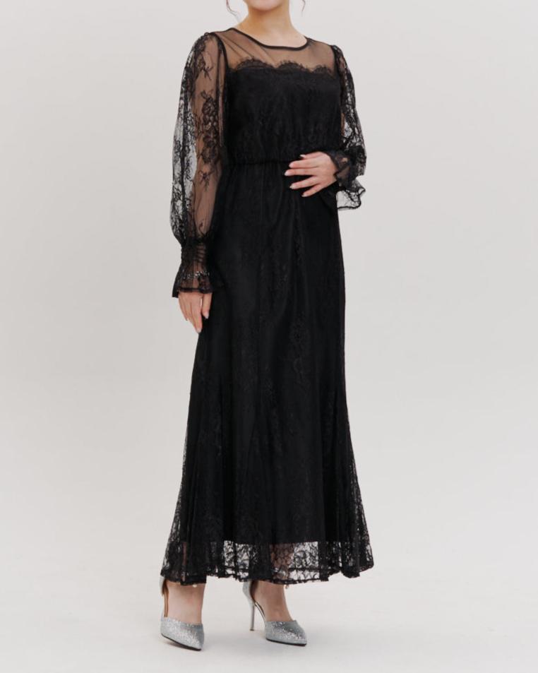 レースコンビフレアマーメイドロングドレス