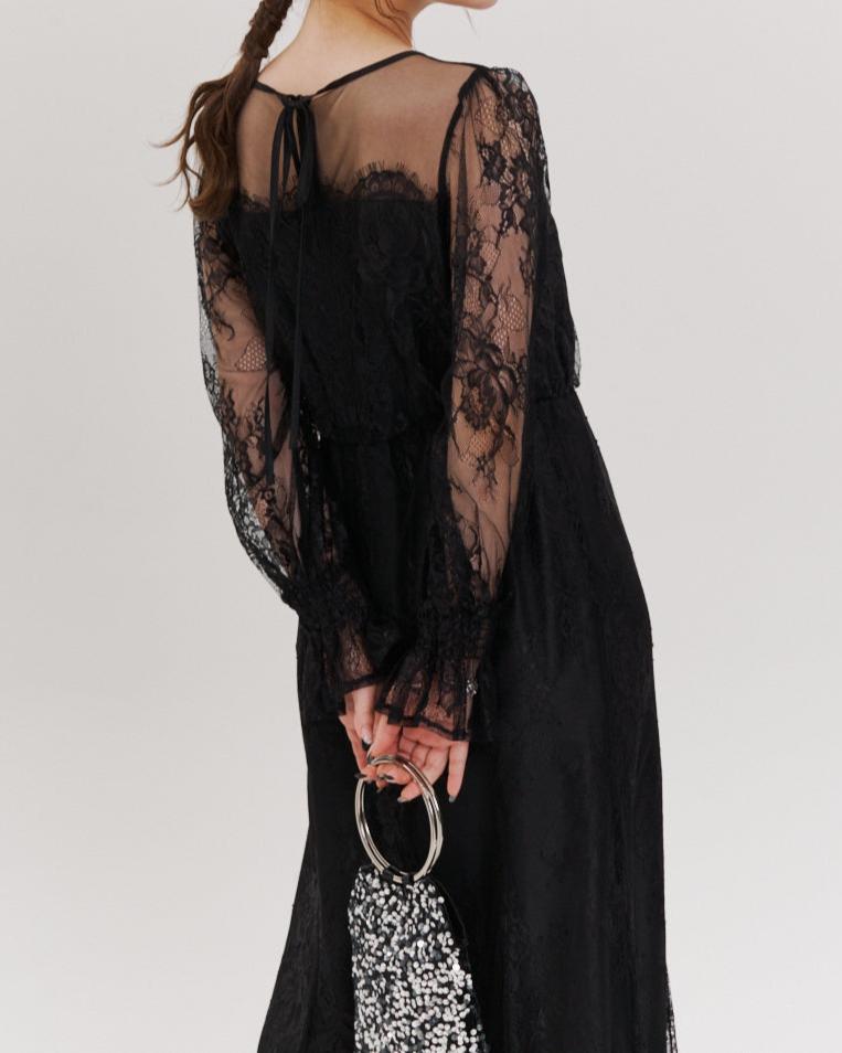 レースコンビフレアマーメイドロングドレス