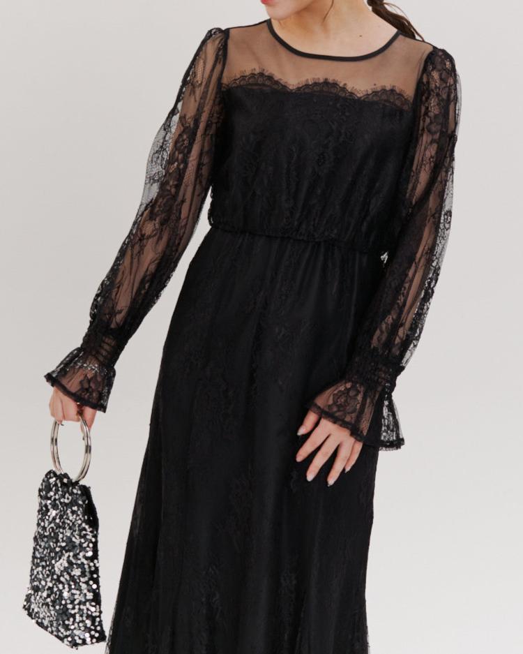 レースコンビフレアマーメイドロングドレス