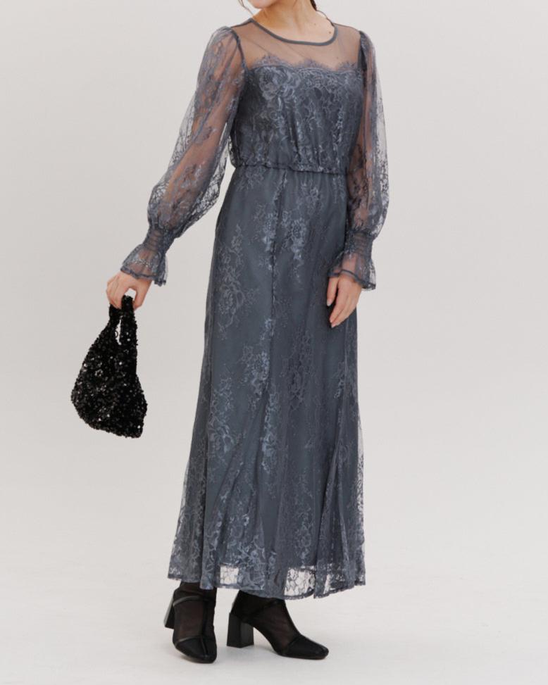 レースコンビフレアマーメイドロングドレス