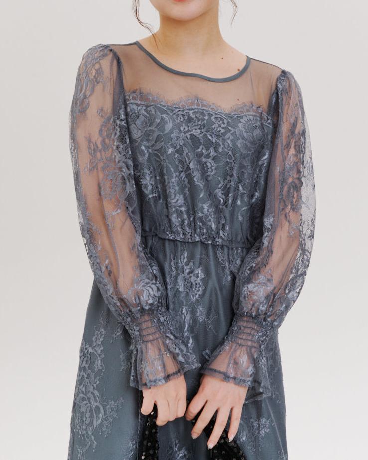 レースコンビフレアマーメイドロングドレス