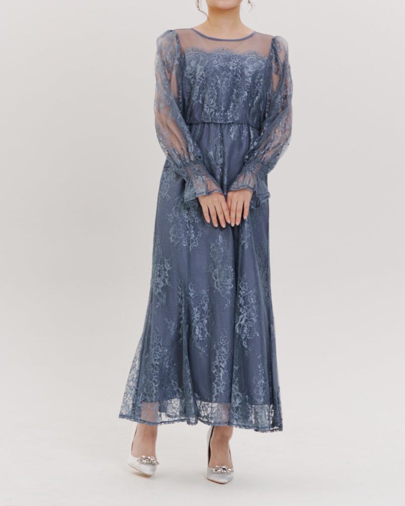 レースコンビフレアマーメイドロングドレス