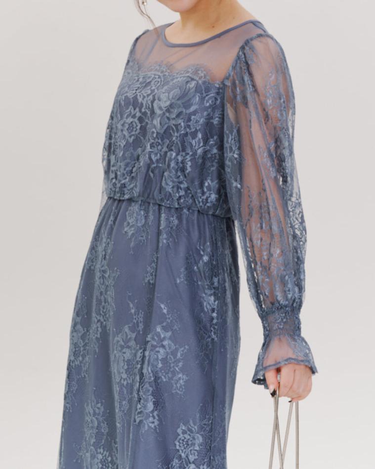 レースコンビフレアマーメイドロングドレス