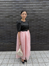 MOCOMOCO SET UP HALF SLEEVE DRESS ピンク 着用写真