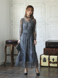 オールレースメローロングドレス - &Robu.