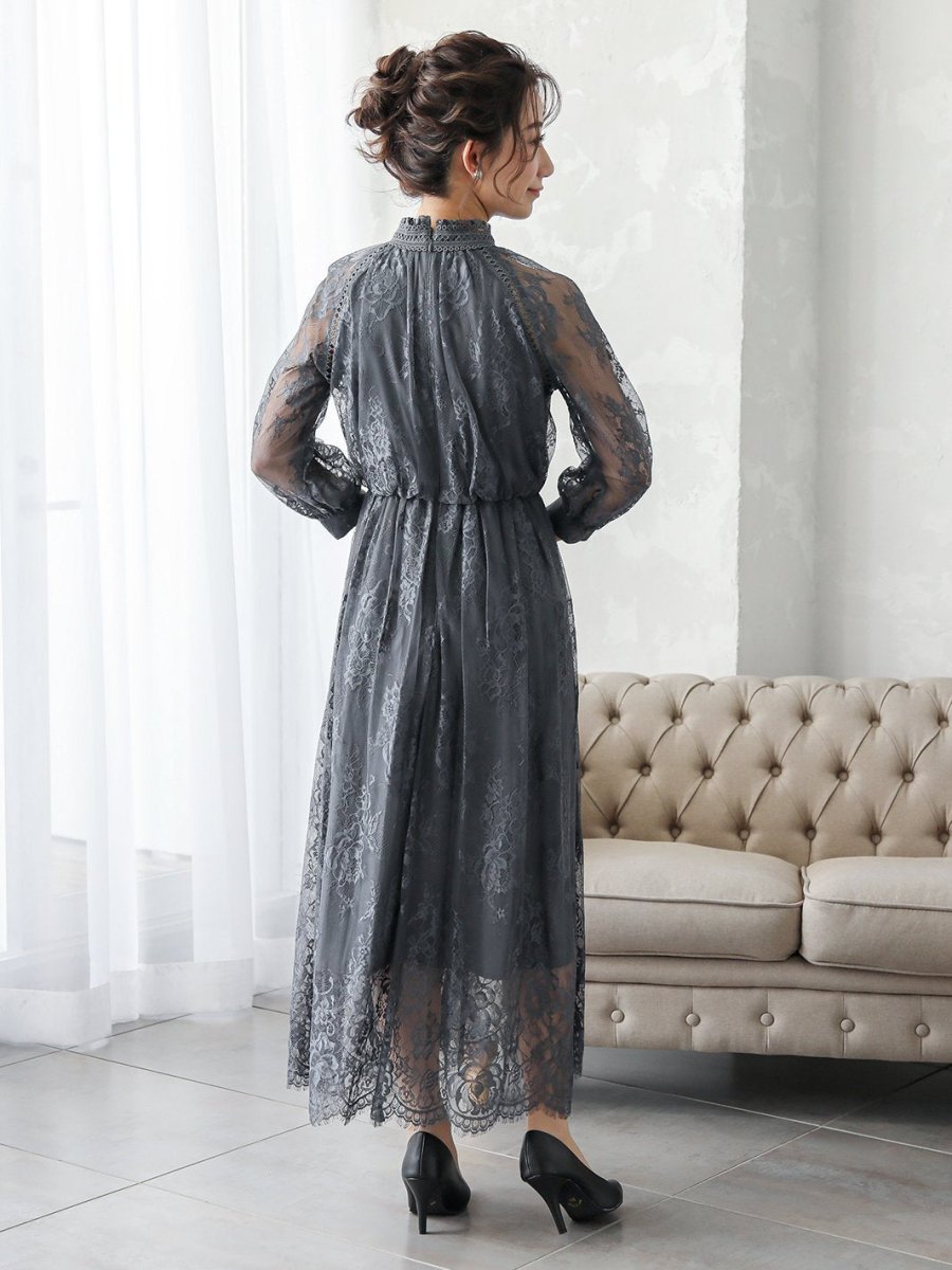 オールレースハイネックギャザーワンピース - &Robu.