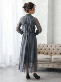 オールレースハイネックギャザーワンピース - &Robu.