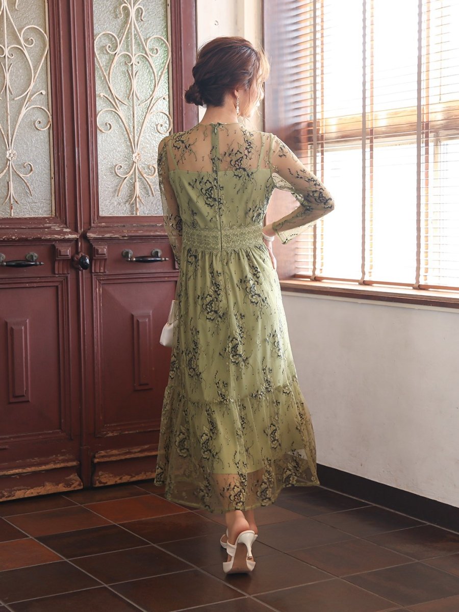 オールレースメローロングドレス - &Robu.