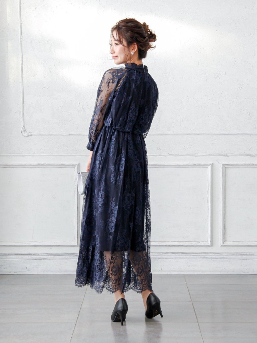 オールレースハイネックギャザーワンピース - &Robu.