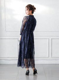 オールレースハイネックギャザーワンピース - &Robu.