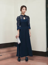 レーストップスフレアロングワンピース - &Robu.