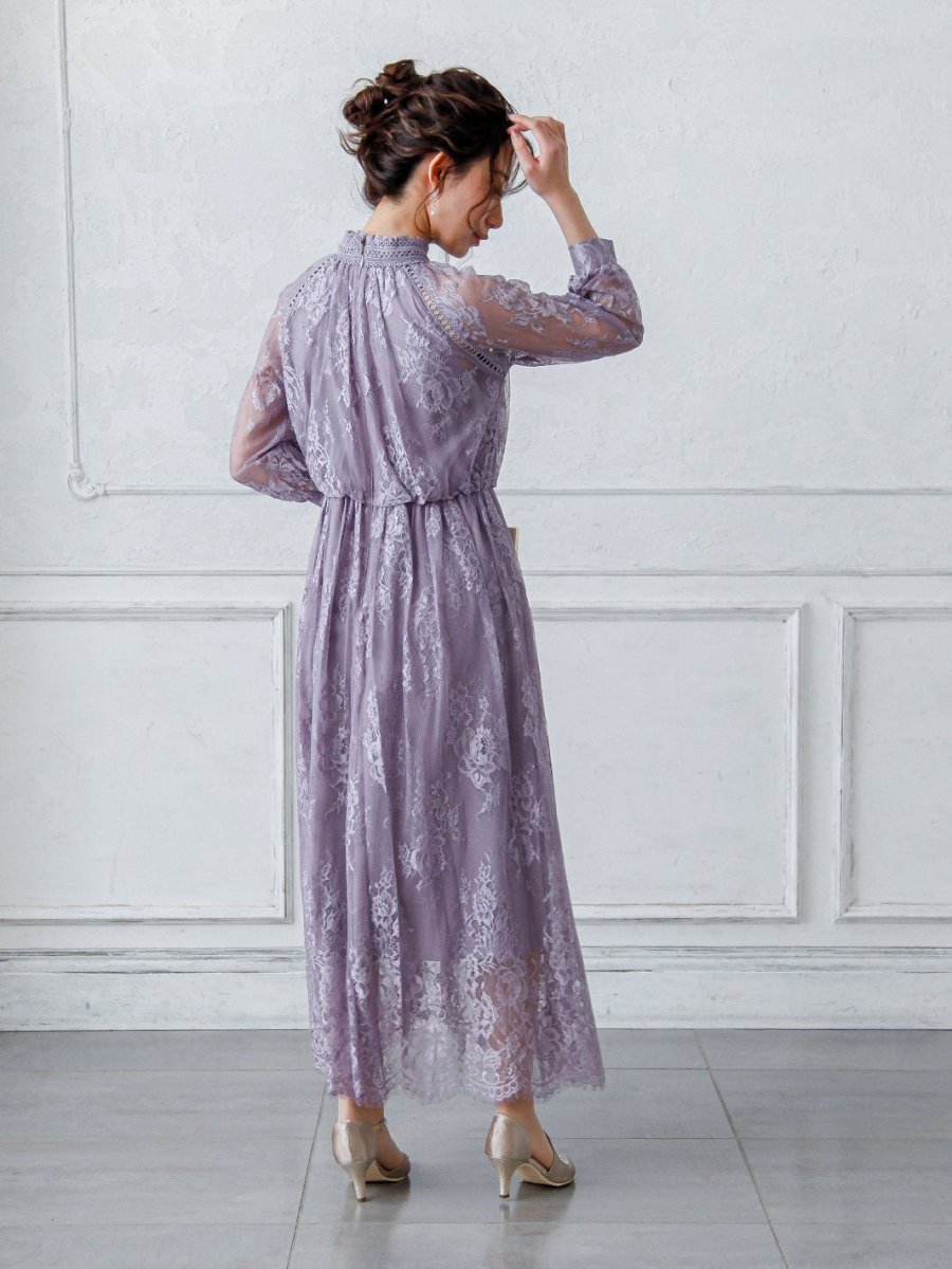 オールレースハイネックギャザーワンピース - &Robu.