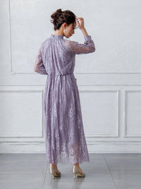 オールレースハイネックギャザーワンピース - &Robu.