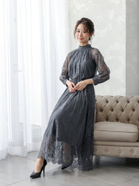 オールレースハイネックギャザーワンピース - &Robu.