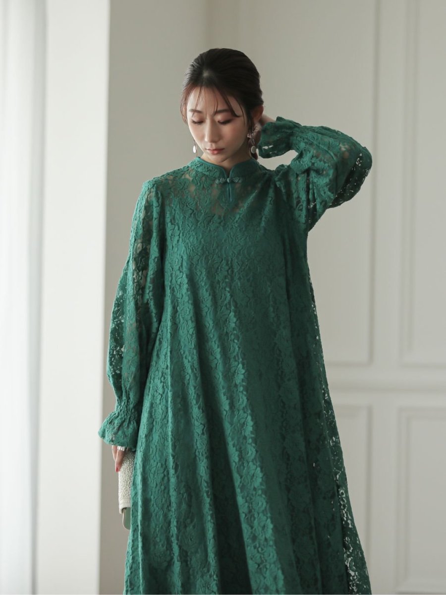 ボリュームスリーブレースドレス - &Robu.