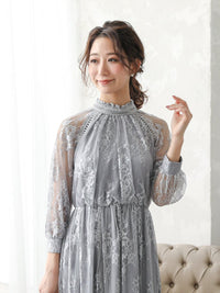 オールレースハイネックギャザーワンピース - &Robu.