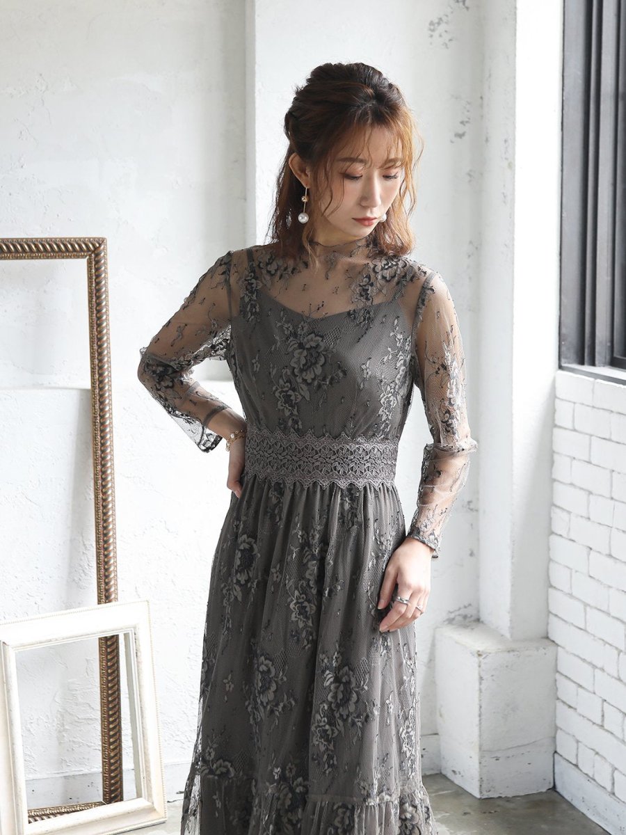 オールレースメローロングドレス - &Robu.