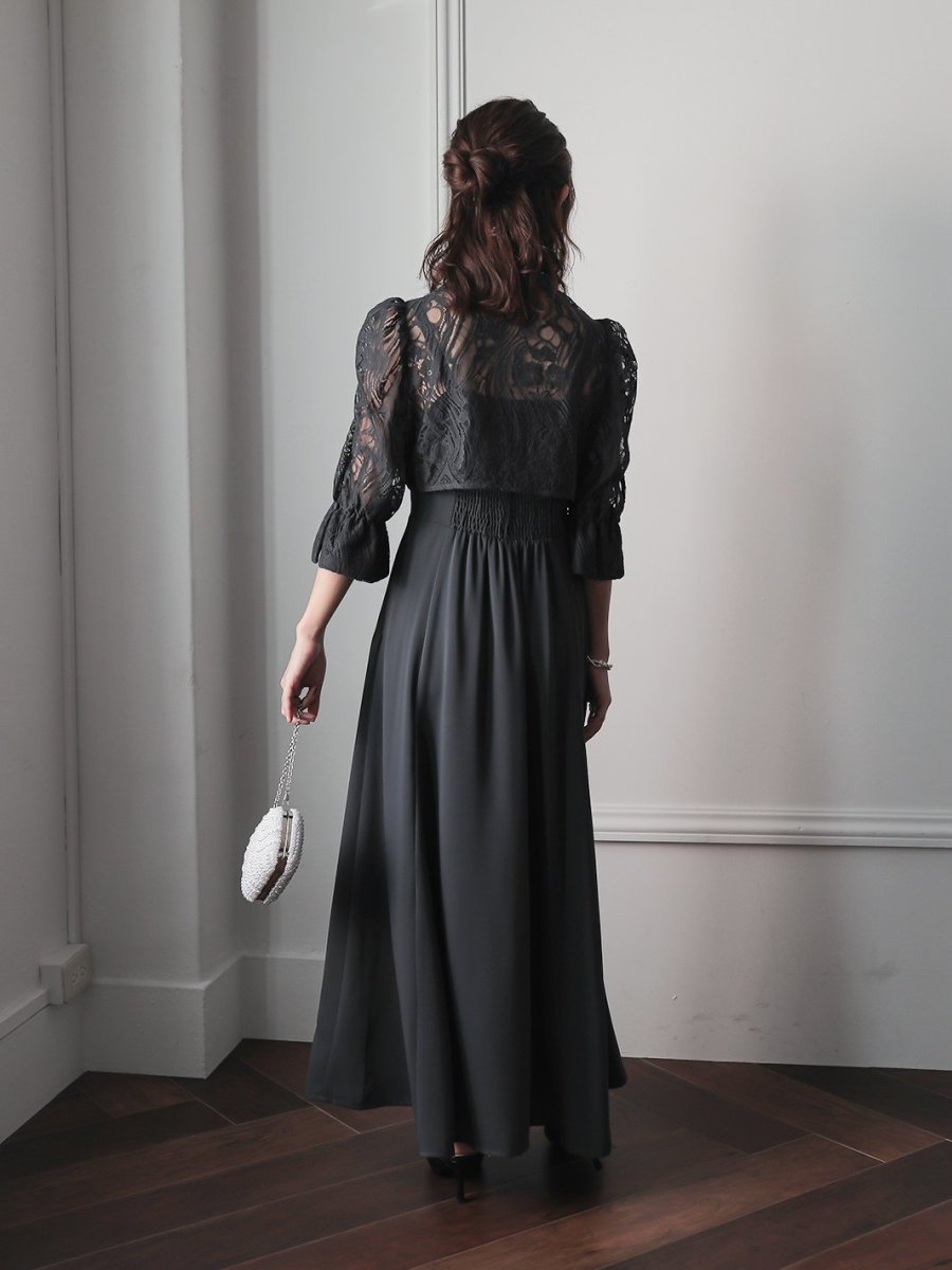 レーストップスフレアロングワンピース - &Robu.