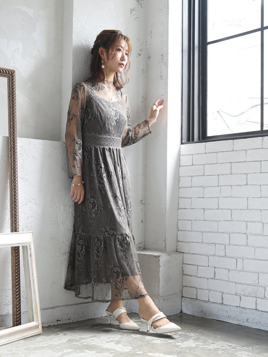 オールレースメローロングドレス - &Robu.