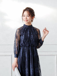 オールレースハイネックギャザーワンピース - &Robu.