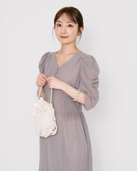 リブウエストシフォンロングマーメイドドレス - &Robu.