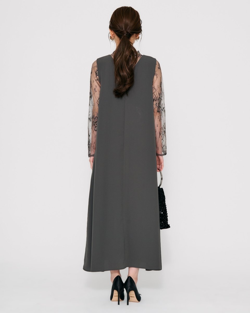 レースコンビネーションメローロングドレス - &Robu.