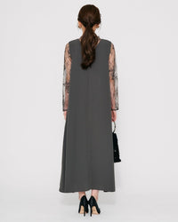 レースコンビネーションメローロングドレス - &Robu.