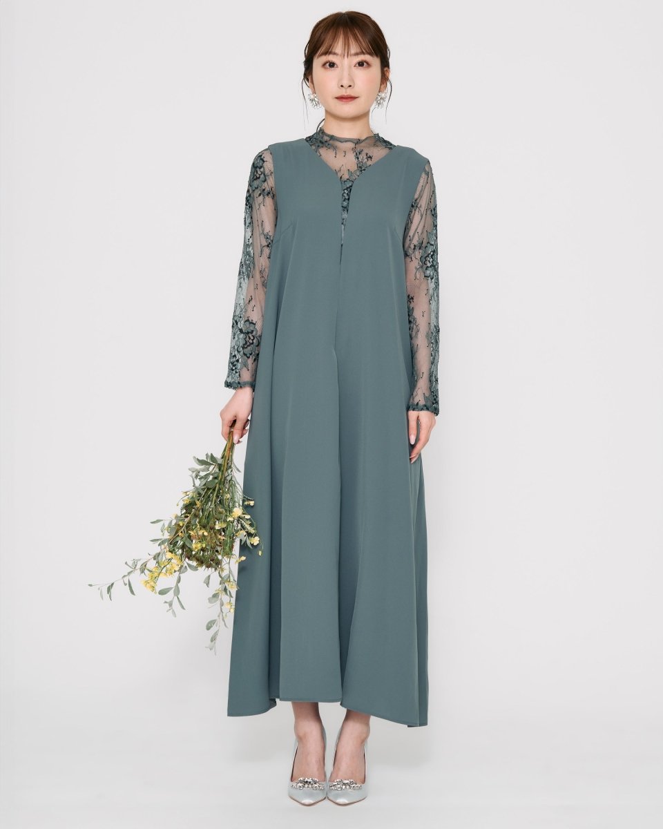 レースコンビネーションメローロングドレス - &Robu.