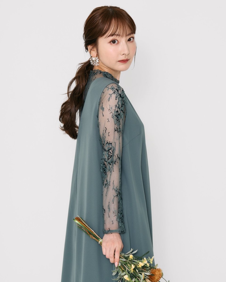 レースコンビネーションメローロングドレス - &Robu.