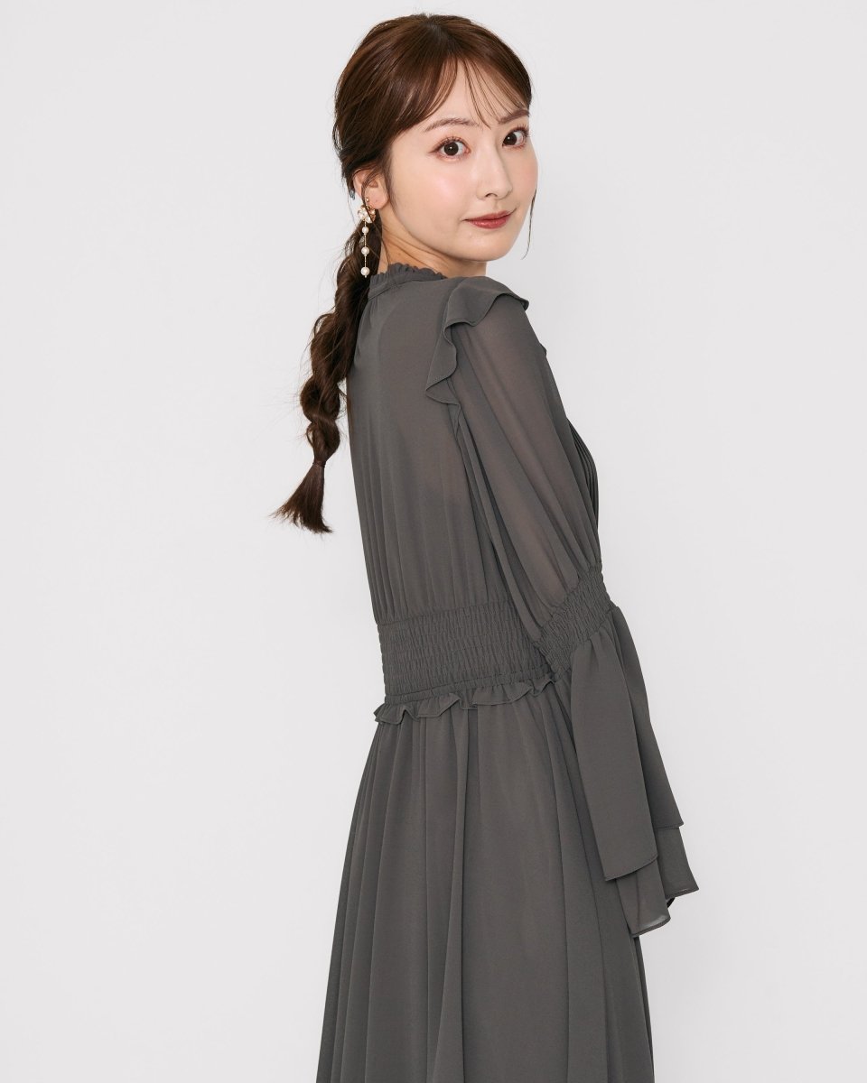 プリーツシフォンロングドレス - &Robu.