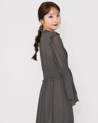 プリーツシフォンロングドレス - &Robu.