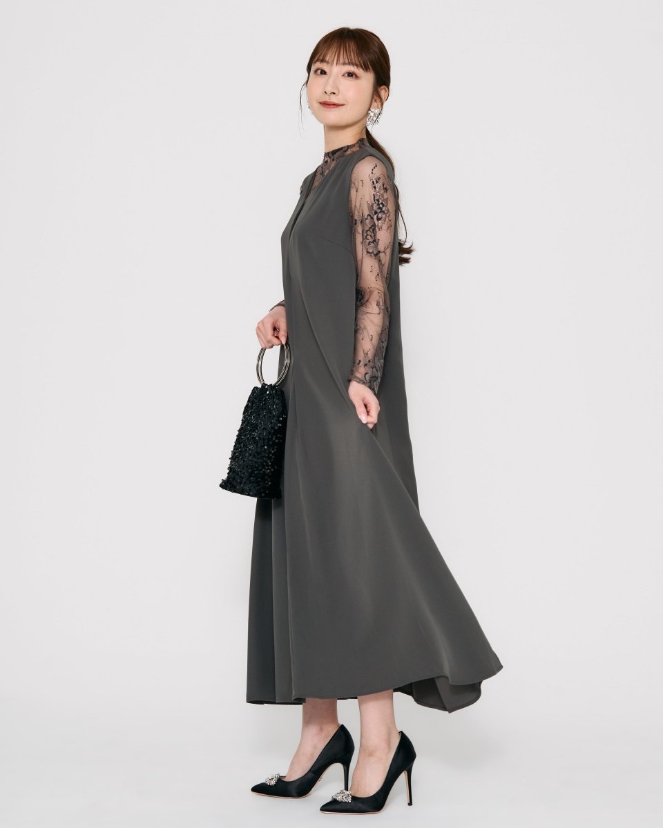 レースコンビネーションメローロングドレス - &Robu.