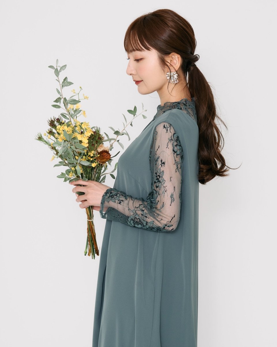 レースコンビネーションメローロングドレス - &Robu.