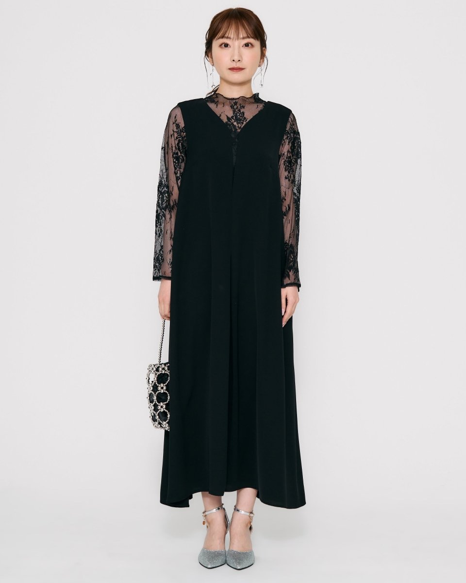 レースコンビネーションメローロングドレス - &Robu.