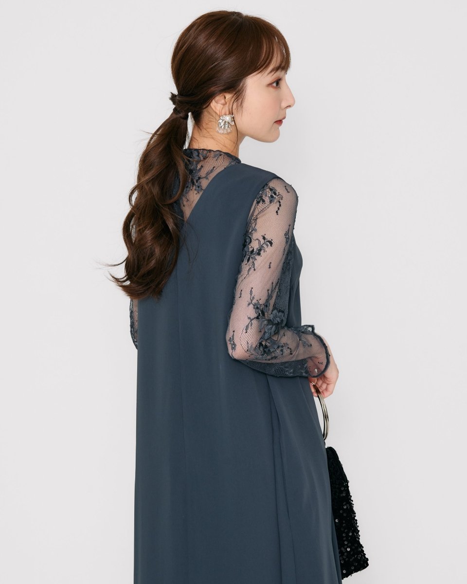 レースコンビネーションメローロングドレス - &Robu.