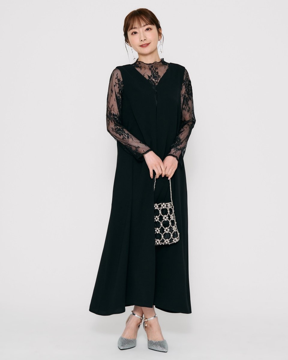 レースコンビネーションメローロングドレス - &Robu.
