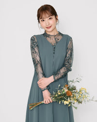 レースコンビネーションメローロングドレス - &Robu.